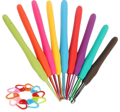 Crochet Hooks Ergonomic Soft Grip, 2mm-6mm Metal Crochet Set for Beginners, 9PCS Knitting Yarn Hook Kit , for Arthritic Hands, Best DIY Craft Gift for Christmas