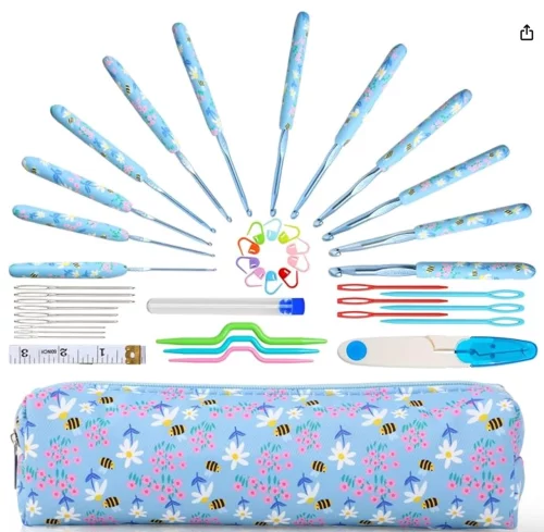 Crochet Hooks Set, 12 Sizes 2,0mm(B)-8,0mm(N) Ergonomic Handle for Arthritic Hands, Soft Rubber Grip Knitting Needles Kit for Crochet Beginners, Knitting Enthusiasts (Sky Blue)