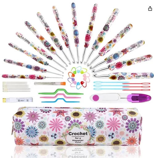 Crochet Hooks Set, 14 Sizes 2,25mm(B)-10mm(N) Ergonomic Handle for Arthritic Hands, Soft Rubber Grip Knitting Needles Kit for Crochet Beginners, Knitting Enthusiasts(Purple)