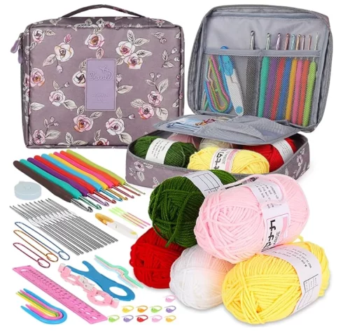 Crochet Kit Multi Size Crochet Hooks Set 0,6mm-6mm, Full Crochet Kit for Beginners Adults, Crochet Hooks Set with Case Accessories - Crochet Gift for Mother & Grandmother (Purple Flower)